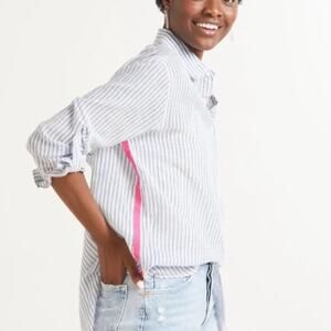 Sundry Evereve Women's Button Up Top Blue White Pop Striped Size 1 Small Coastal